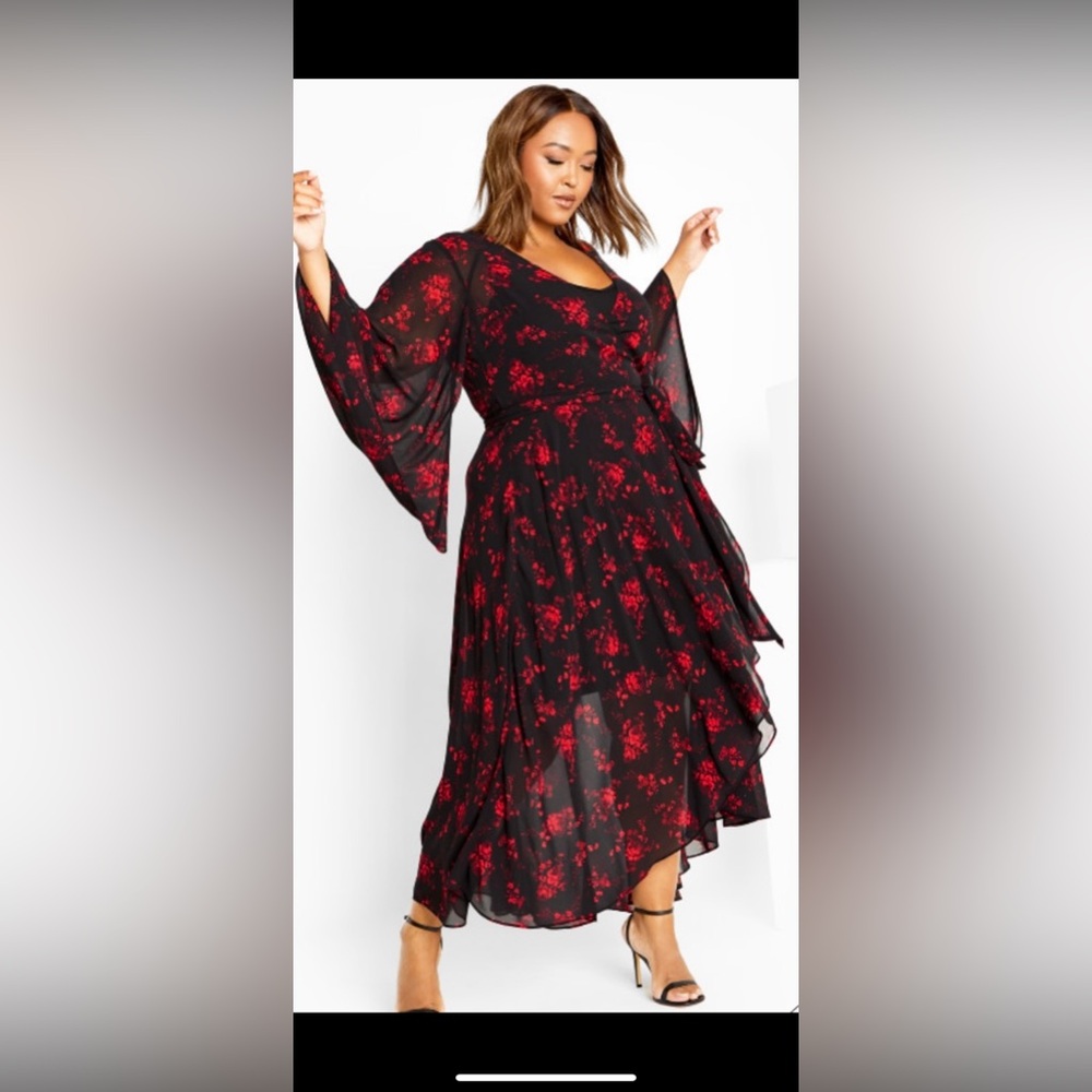 NWT City Chic Black/Red Floral Maxi Dress- Size 14W